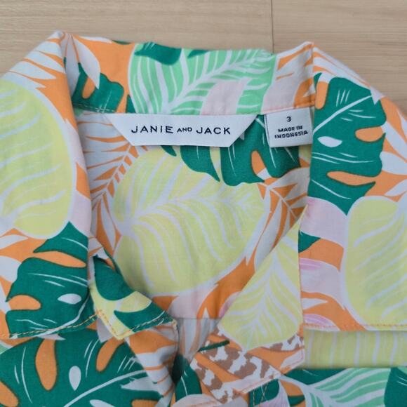 Janie and Jack Boys Hawaiian Button Up Shirt Size 3 Short Sleeve Tropical - Picture 2 of 6
